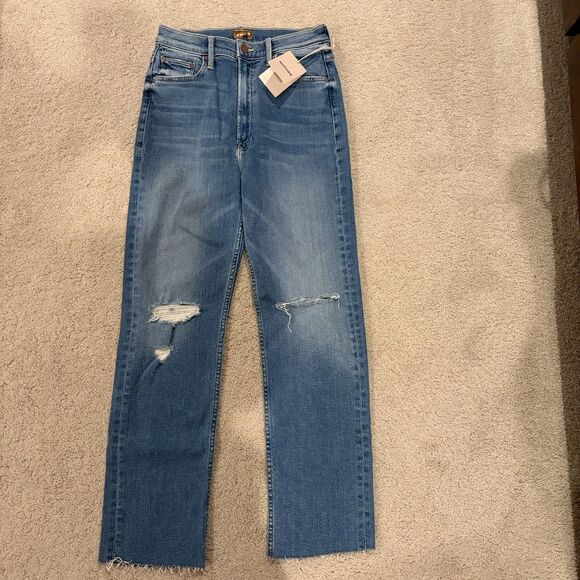 NWT MOTHER HIGH WAISTED RIDER ANKLE FRAY JEANS Denim Women SIZE 28 Cotton Modal - Picture 2 of 11
